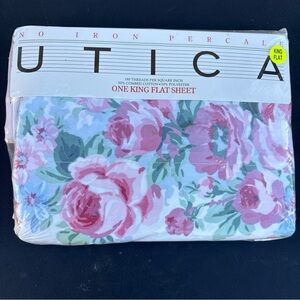 Utica Floral King Flat Sheet - Pink and Green